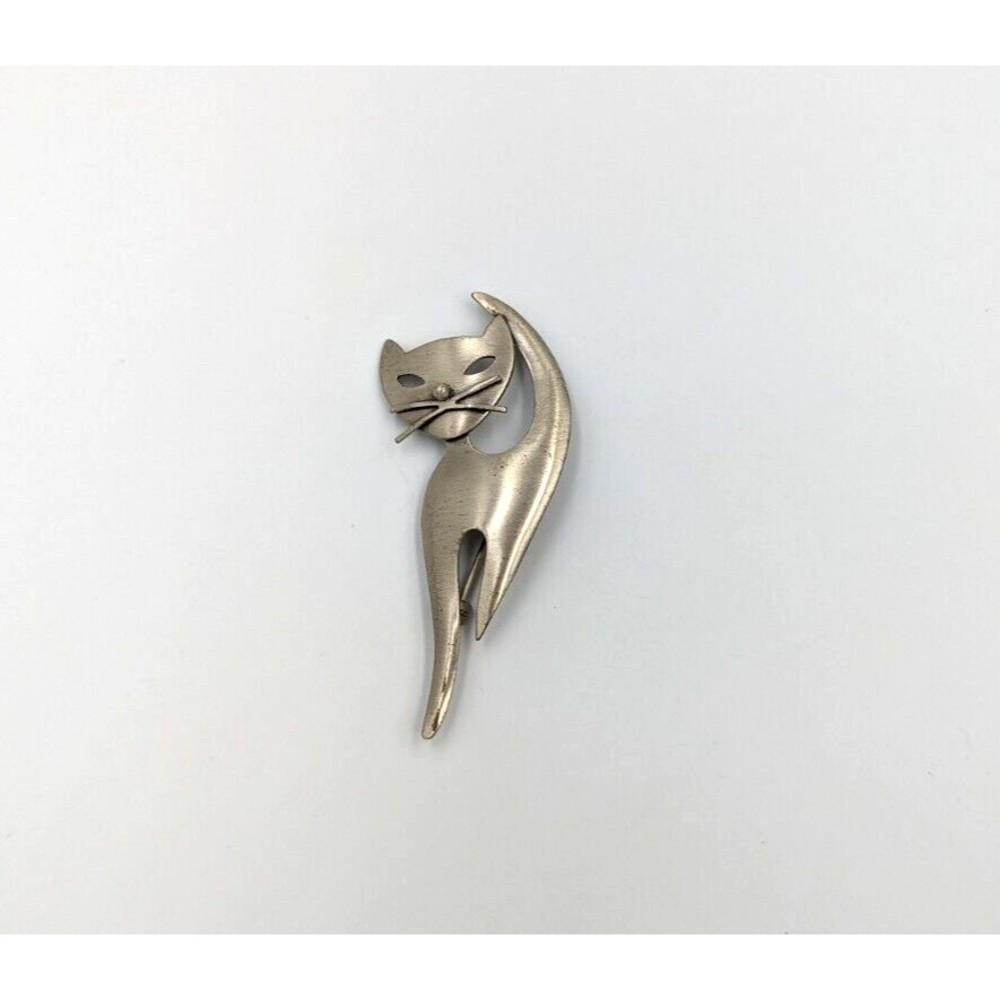 Danecraft Sterling Silver Frisky Cat Brooch 925 Vintage Pin Matte Finish